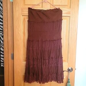CHAUDRY KC BROWN LAYERED LACE SKIRT